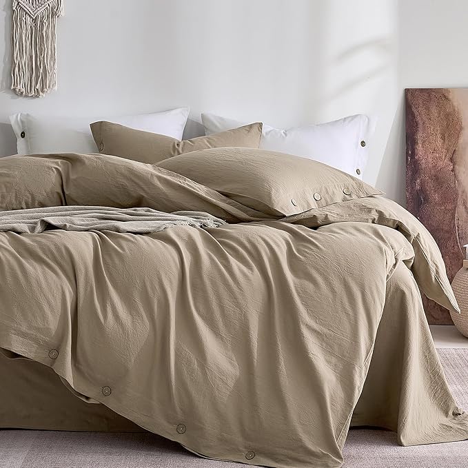 JELLYMONI 100% Washed Cotton Duvet Cover Queen – Soft, Breathable Linen-Look by JELLYMONI