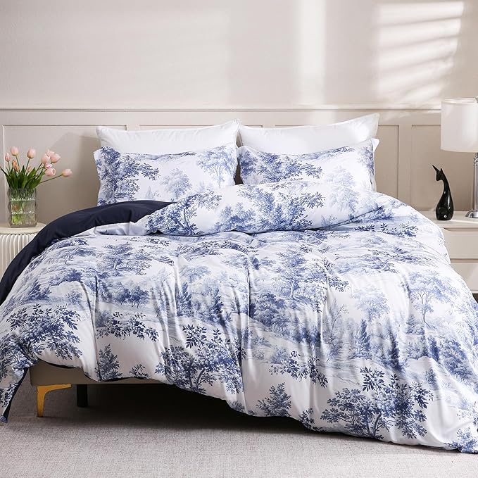 LONAVA King Botaincal 3 Pcs Duvet Cover Set, Breathable Soft Microfiber Navy by LONAVA