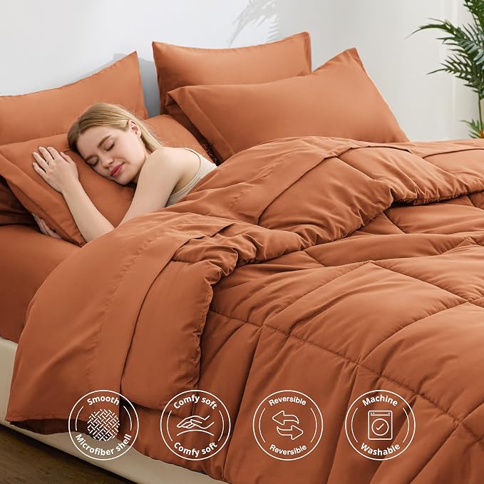 Love's cabin Full Comforter Set Burnt Orange, 7 Pieces Full Bed in a Bag - Image 3