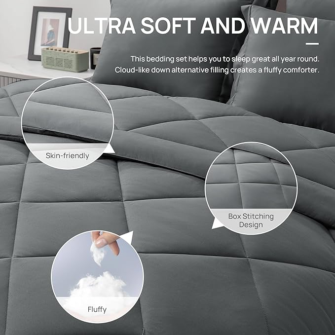 Love's cabin Full Comforter Set Dark Grey, 7 Pieces Full Bed in a Bag, All - Image 5