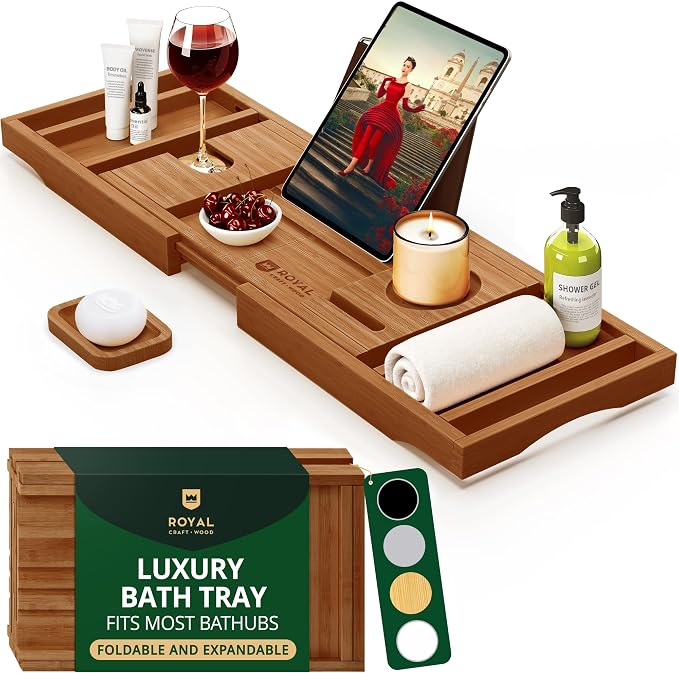 ROYAL CRAFT WOOD Premium Foldable Bathtub Tray Caddy by RoyalCraftWood