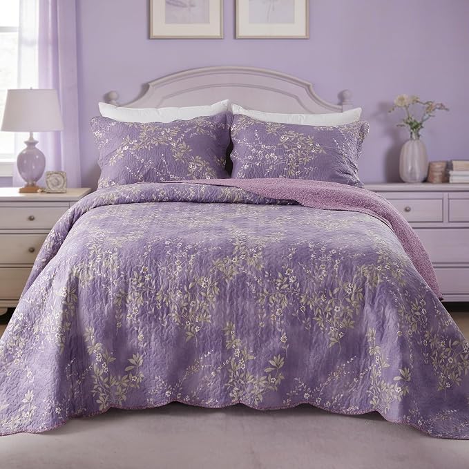 GOONE Queen Quilt Set 90"x90", Lightweight Washed Coverlet, Reversible Spring & - Image 8