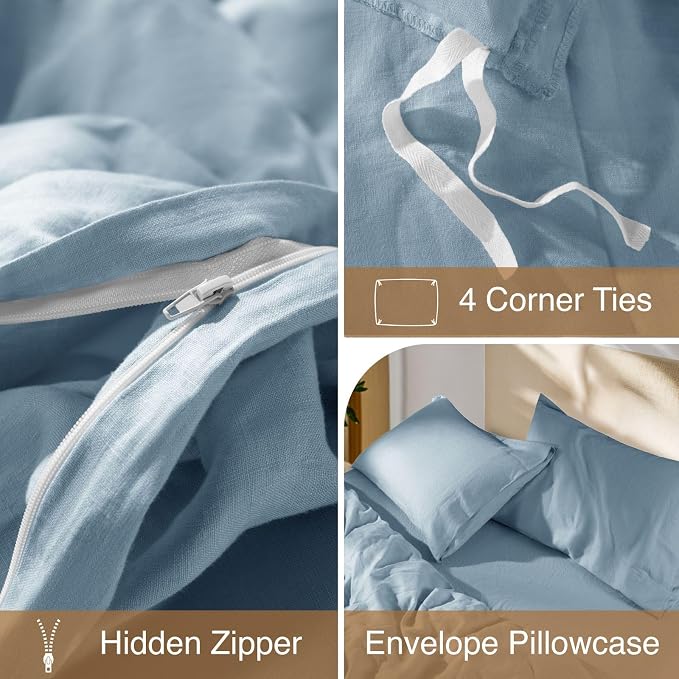 SONORO KATE 100% French Linen Duvet Cover King Size, Soft Breathable - Image 8