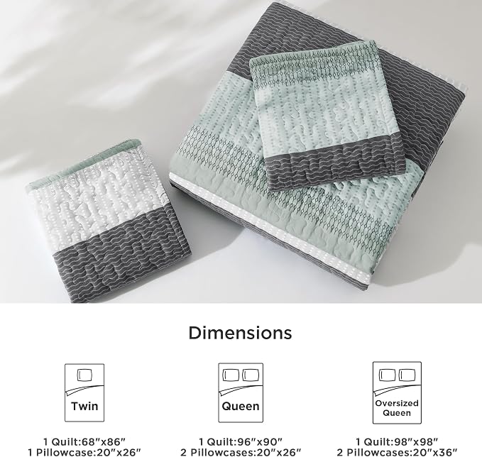 Litanika Twin Quilt Set Sage Green, 68x86 Stripe Bedspread Coverlet 2 Pieces - Image 7
