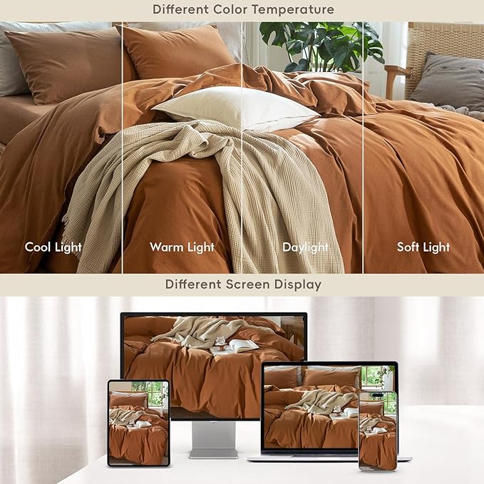 MooMee Bedding Duvet Cover Set 100% Washed Cotton Linen Like Textured - Image 7