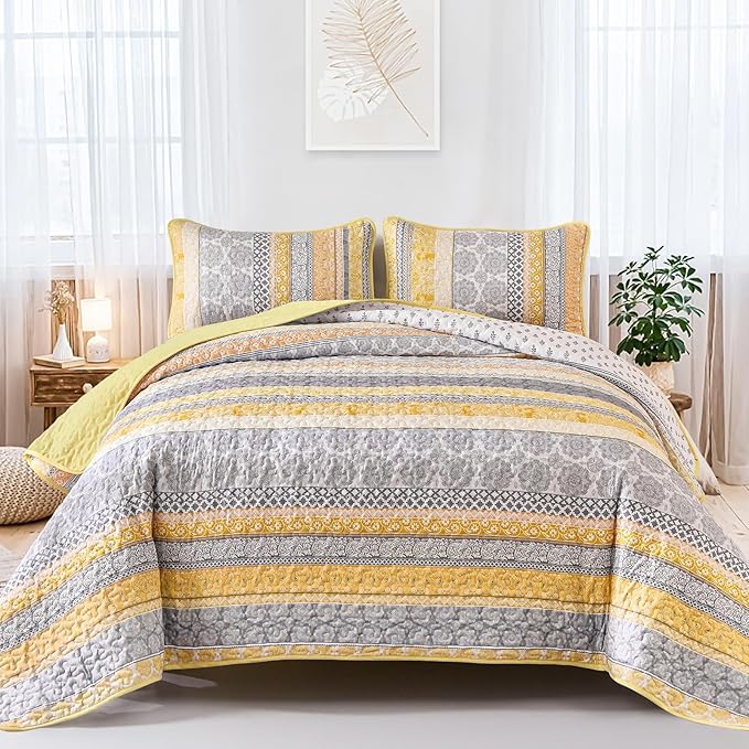 WONGS BEDDING Boho Quilt Set Queen Size, Lightweight Bedspread Coverlet Bedding by WONGSBEDDING