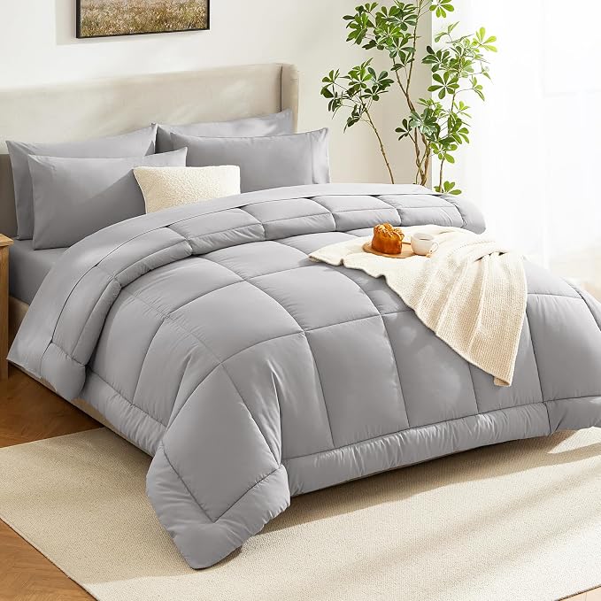 CozyLux Oversized Queen Comforter Sets French Grey, 7 Pieces Bed in a Bag - Image 8