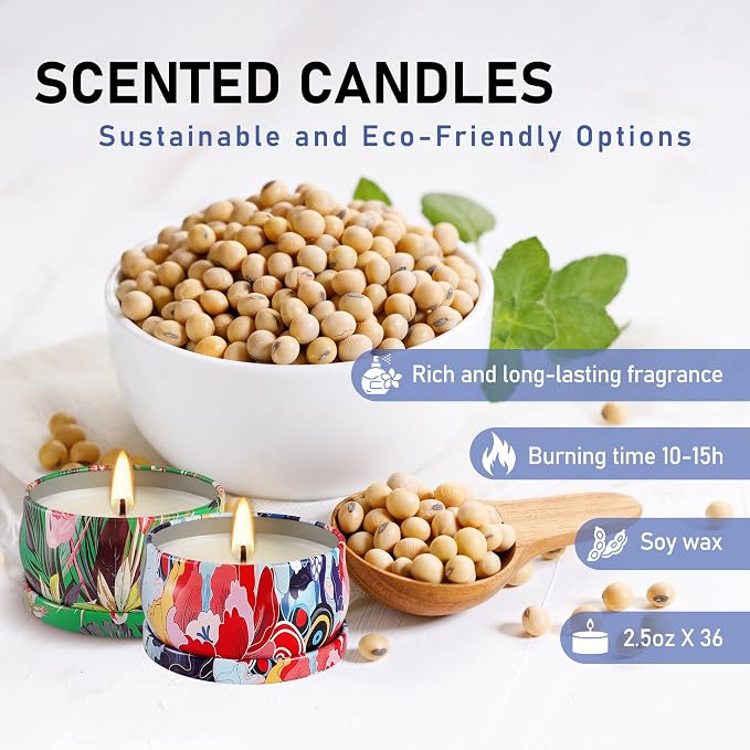 YOROXRG Scented Candles Gifts Set 36 Pack Soy Wax Travel Tin Jar Candles - Image 7