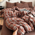 PinkMemory Caramel Blue Gingham Duvet Cover King 100% Washed Cotton Buffalo by PinkMemory