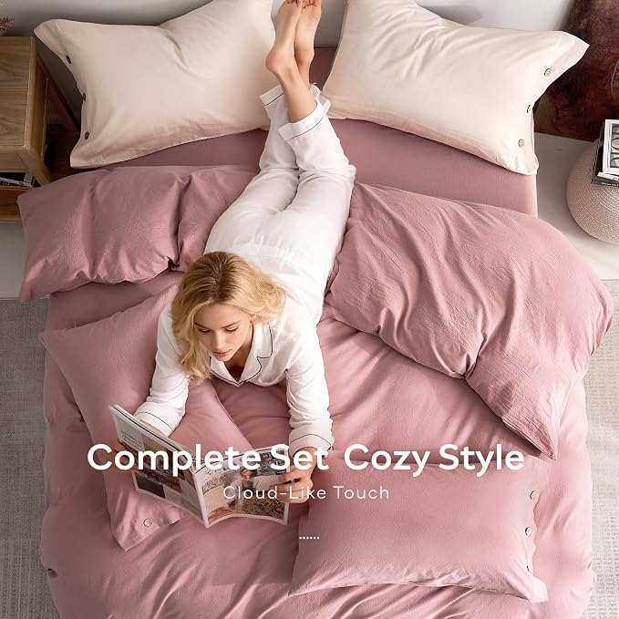 JELLYMONI 100% Washed Cotton Duvet Cover Queen – Soft, Breathable Linen-Look - Image 8