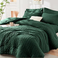 HYMOKEGE Emerald Green Queen Comforter Set Seersucker 7 Pieces, All Season by HYMOKEGE