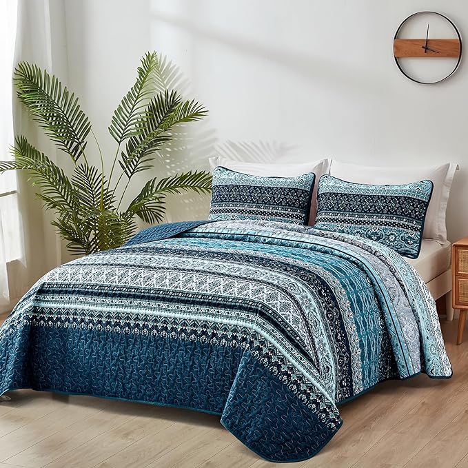 WONGS BEDDING Boho Quilt Set Full Size, Lightweight Microfiber Bed Decor - Image 2
