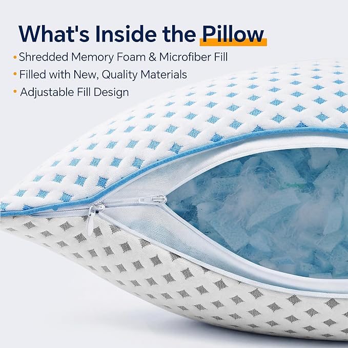 Pillows Queen Size Set of 2 for Sleeping, Cooling Adjustable Memory Foam Pillows - Image 6