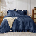 JOLLYVOGUE Navy Blue Comforter Full Size, 3 Pieces Seersucker Lightweight Full by JOLLYVOGUE