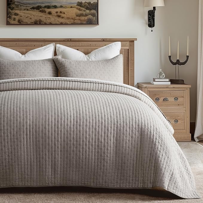 EVERGRACE Cross Stitch Pre-Washed Cotton Quilt Bedding Set King Size, Oversized - Image 2