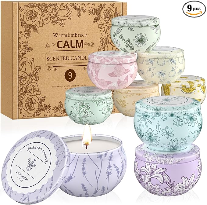 WarmEmbrace Scented Candles, Candle Set of 9, Long-Lasting Candles by WarmEmbrace