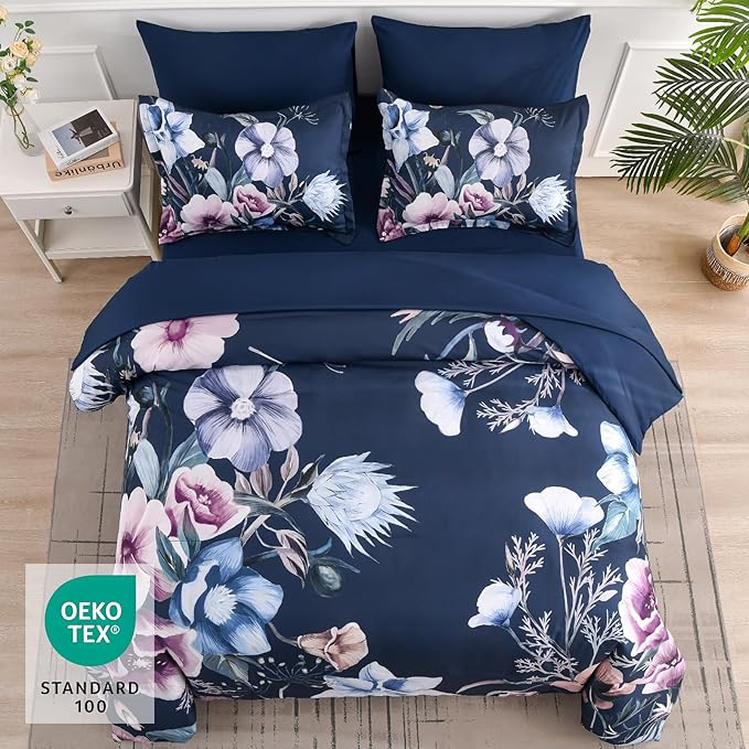 Luxudecor Floral Comforter Set King Size 7 Piece, Elegant Comforter Bedding Set - Image 3