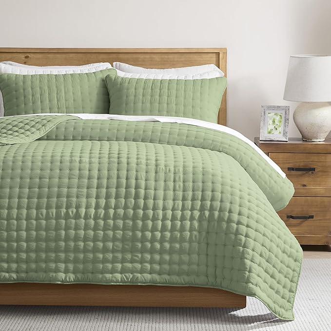 WDCOZY Sage Green Oversized King Quilt Set, California Cal King Rustic Bedspread by WDCOZY