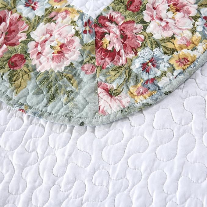 ROOMLIFE Quilt Set Full Size 3D Floral Embroidery Pattern 3-Piece Cotton - Image 8