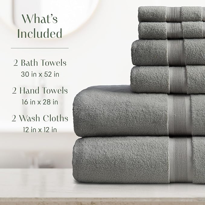 Springtree Home Luxury Bamboo Rayon Bath Towel Set 6 Piece Set | 35% Bamboo - Image 2