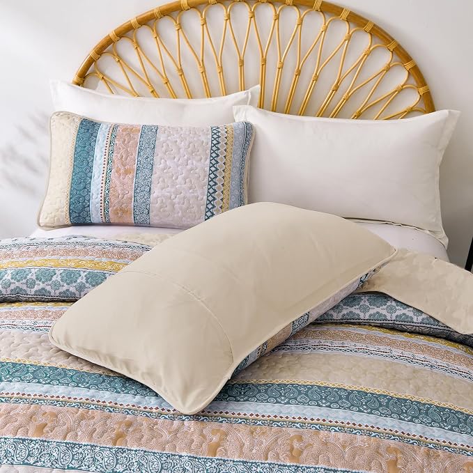 WONGS BEDDING Boho Quilt Set King Size, Lightweight Bedspread Coverlet Bedding - Image 9