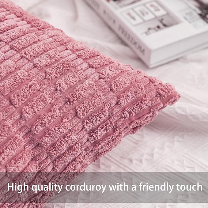 Aegero Pack of 2 Corduroy Decorative Throw Pillow Covers 18x18 Inch Soft - Image 2