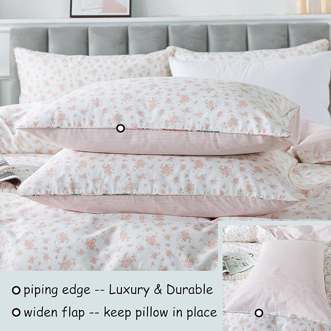 FADFAY Pink Floral Duvet Cover Set - Image 4