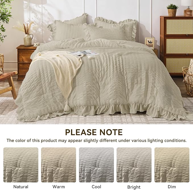 JOLLYVOGUE Twin Size Comforter Set, 2 Pieces Linen Seersucker Lightweight - Image 8
