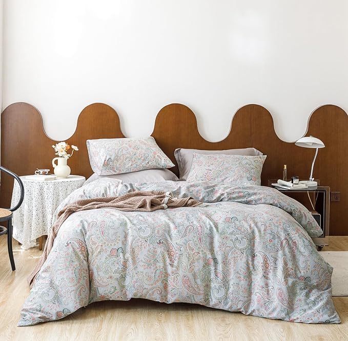 SUSYBAO Flower Paisley Duvet Cover Queen 100% Cotton 3 Pcs Set 1 Vintage - Image 2