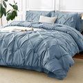 CozyLux King Size Comforter Set Mineral Blue, 7 Pieces Pintuck Bed in A Bag by CozyLux
