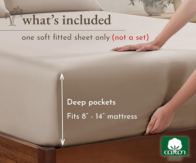 California Design Den Full Size Fitted Sheet Only, Soft 100% Cotton Sateen - Image 4