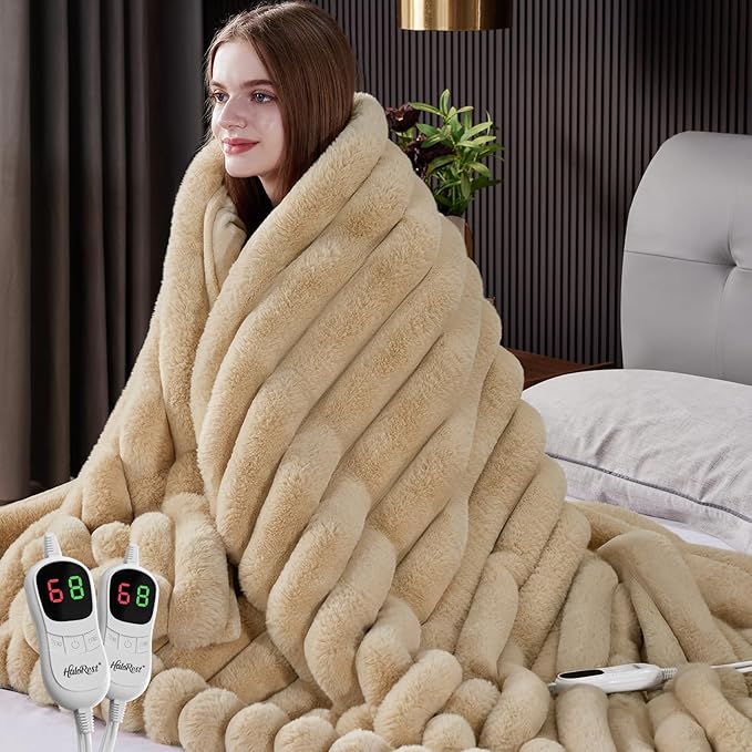 Heated Blanket Queen Size, Faux Fur Cozy Heating Blanket by Unknown