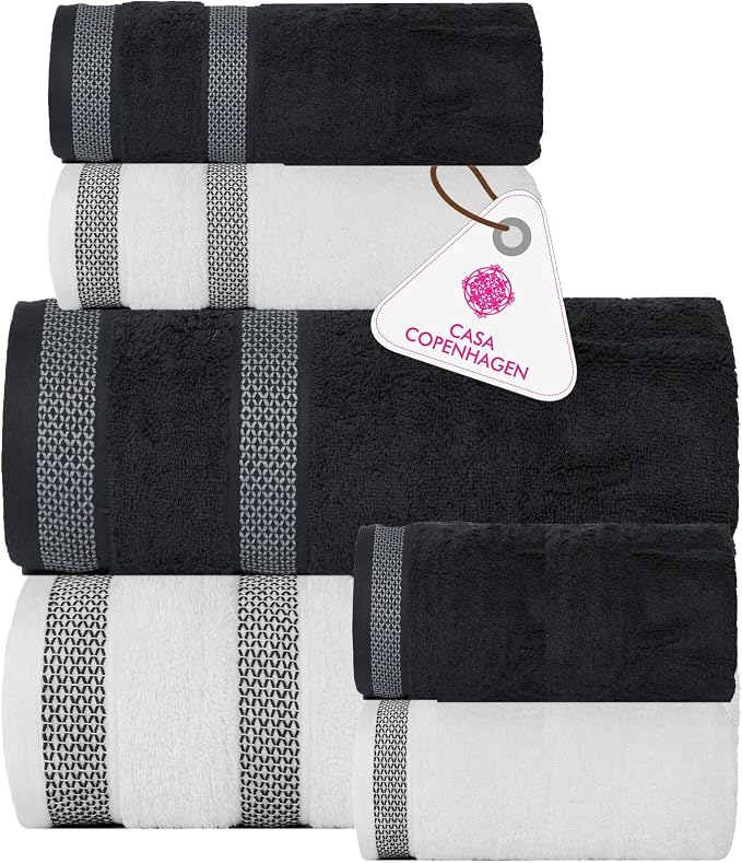 CASA COPENHAGEN Solitaire 6Pcs 100% Egyptian Cotton Large Designer Towels Gift by CASACOPENHAGEN