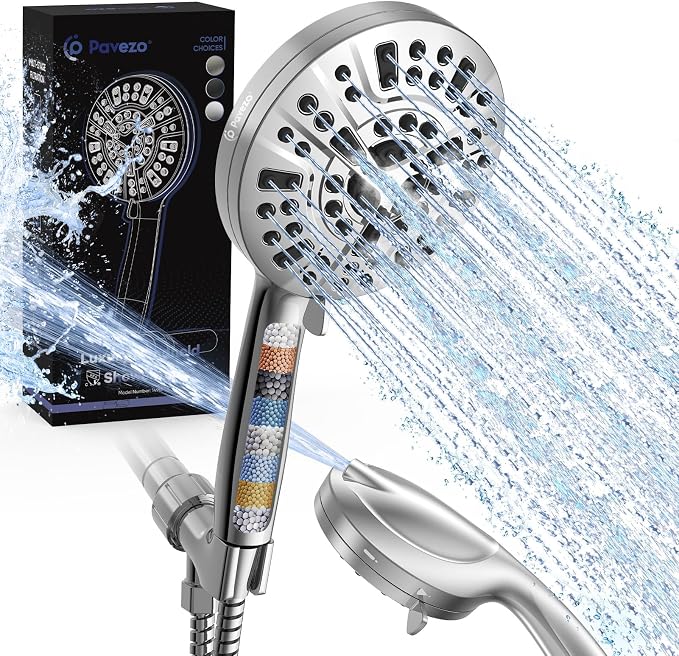 Pavezo® High Pressure Shower Head Handheld 5" Large, Extra Long 60" SS Hose by Pavezo
