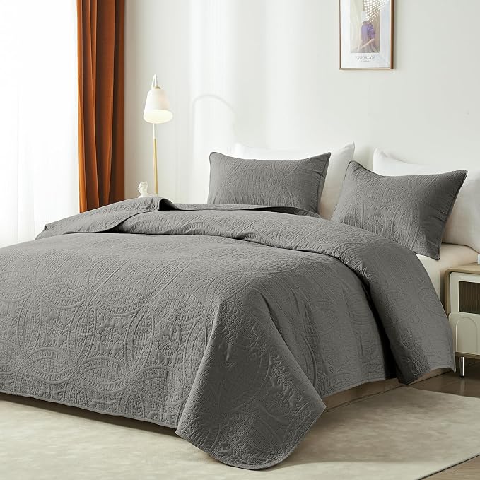 akkialla Dark Grey Twin Quilt Set, Ultrasonic Lightweight Bedspread Coverlet - Image 2