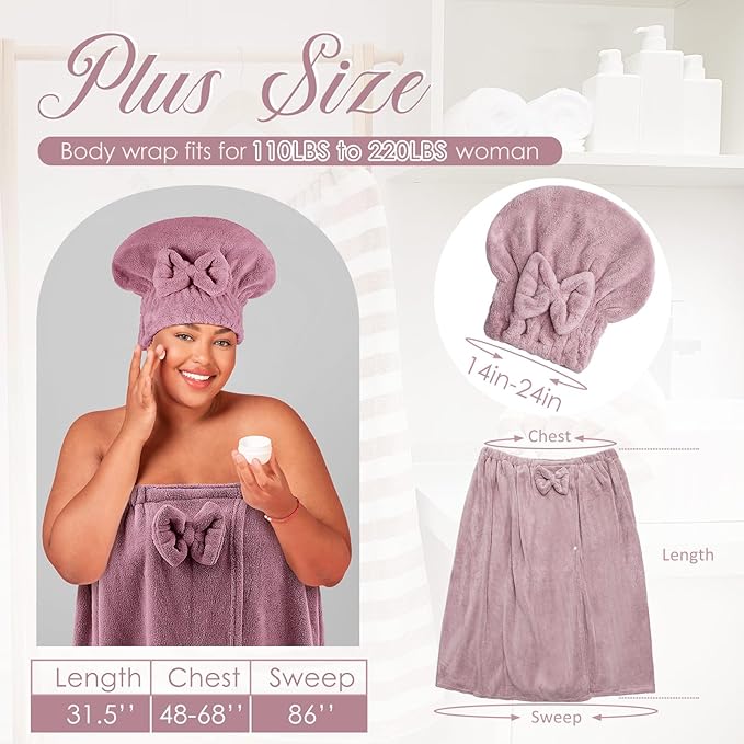 Xtinmee 2 Sets Plus Size Womens Wrap Towel - Image 2