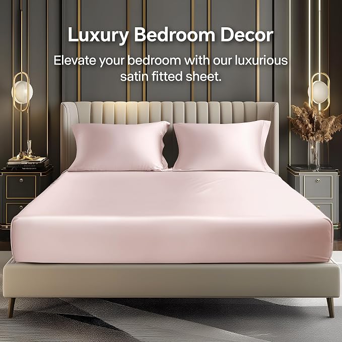 BEDELITE Satin Fitted Sheet and Pillowcase Set, Luxury Soft Similar to Silk - Image 2