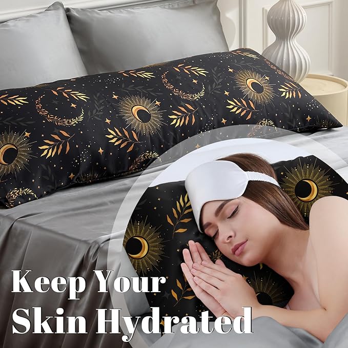 EXQ Home Satin Pillowcase for Hair and Skin Body- Multicolor Printed Black Moon - Image 3