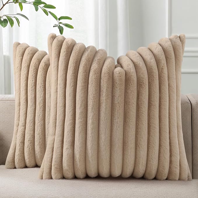 Pallene Faux Fur Plush Throw Pillow Covers 26x26 Set of 2, Luxury Soft Fluffy by PALLENE