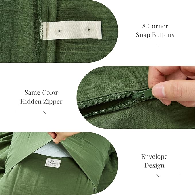 Green Duvet Cover Queen Size, 100% Sandwashed Cotton Soft Queen Duvet Cover Set - Image 4