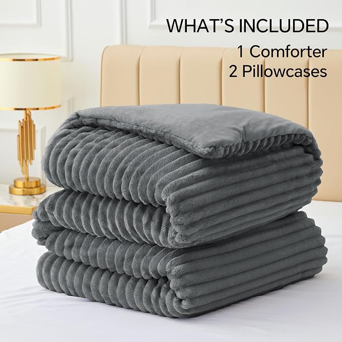 BEDELITE Fleece Full Comforter Set -Super Soft & Warm Grey Bedding, Luxury - Image 6