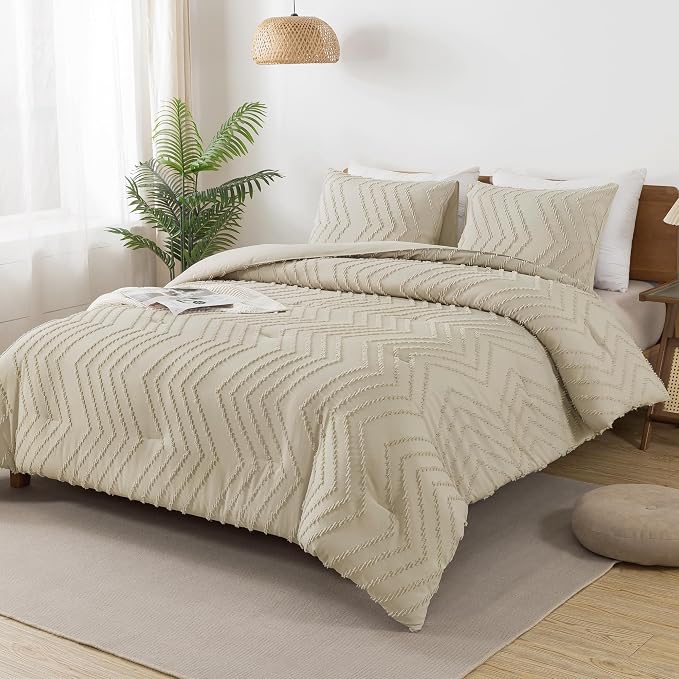 Andency Light Khaki California King Comforter Set, Boho Cal King Soft Warm - Image 7