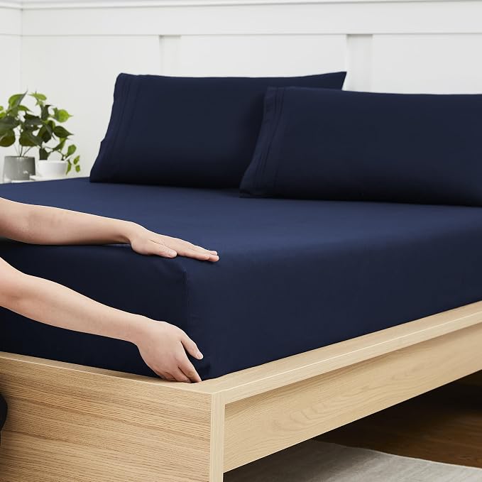 Twin XL Fitted Sheet Only with Full Elastic & Built in Corner Sheet Straps to by SweetHomeCollection