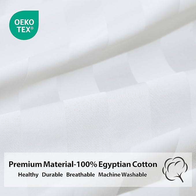 Full Size Striped Fitted Sheet Only White Color, 100% Egyptian Cotton 600 - Image 4