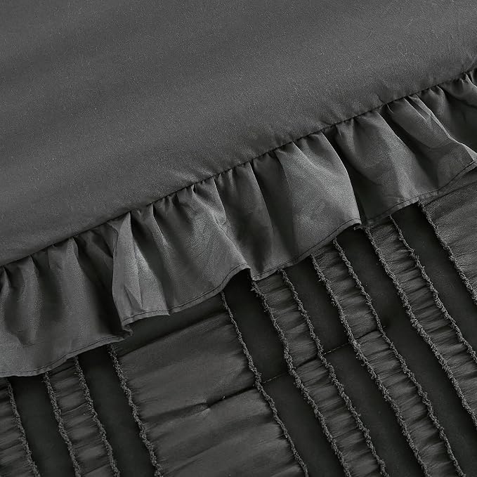 WONGS BEDDING Queen Comforter Set, Dark Grey Boho Comforter Set Queen, Shabby - Image 7