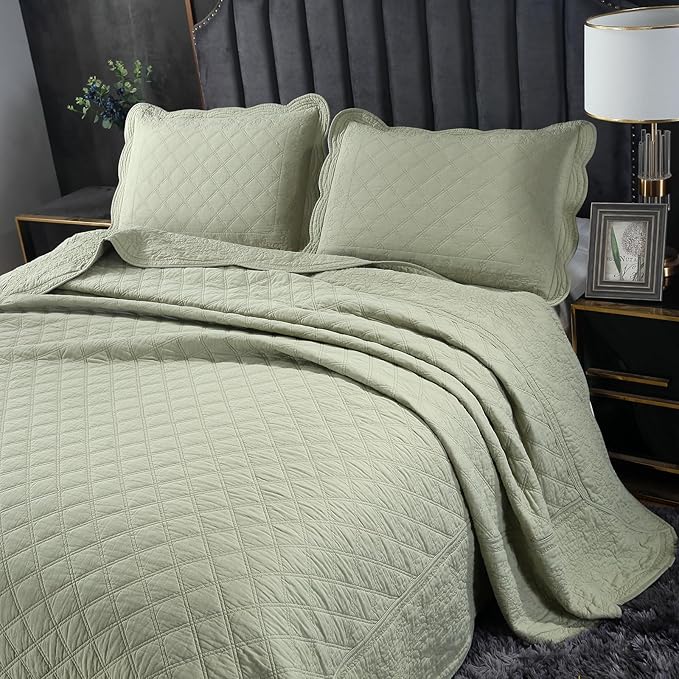 ROOMLIFE Quilt Set Full Size 3D Floral Embroidery Pattern 3-Piece Cotton by ROOMLIFE
