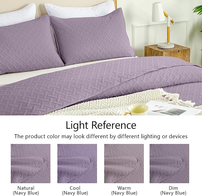 FLYMME Quilts King Size, Lightweight Grayish Purple Bedspreads, Basket Weave - Image 5