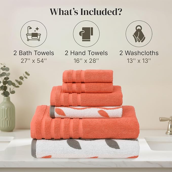 Modern Threads Natural Vine 6-Piece 100% Cotton Towel Set – Yarn Dyed Jacquard - Image 3