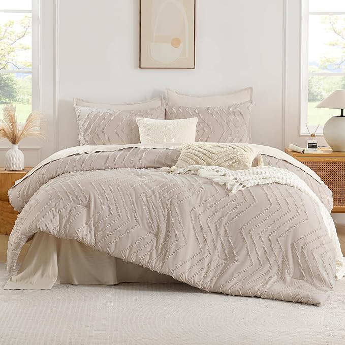 Andency Linen Comforter Set King Size, Boho Soft Warm Tufted Bedding Comforter - Image 2