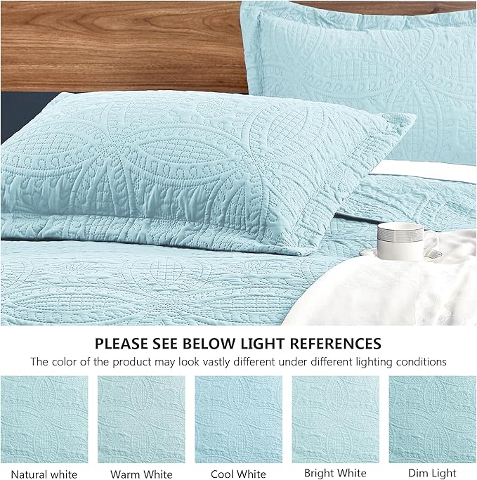 Love's cabin California King Size Quilt Set Spa-Blue Bedspreads - Image 5